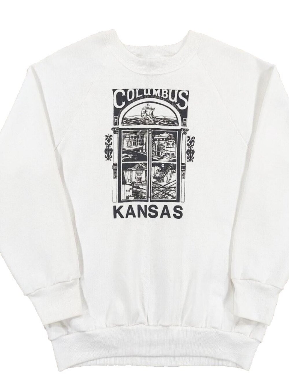 Vintage 90s Tourist Travel Crewneck Sweatshirt Columbus Kansas Mens Medium White